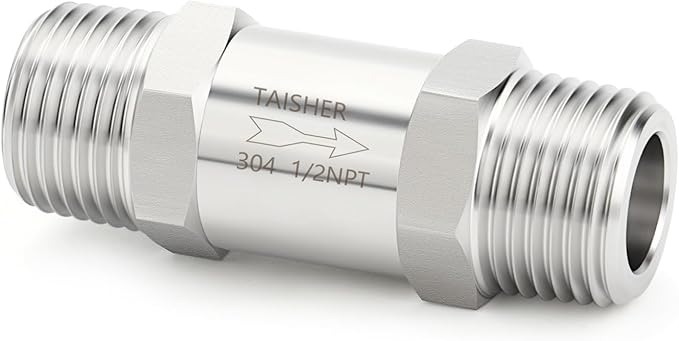 TAISHER 1PCS 304 Stainless Steel 1/2" NPT Male Check Valve,Backflow Prevention,One Way Non-Return Check Valves