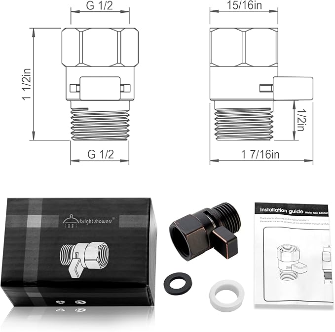 BRIGHT SHOWERS Water Flow Control Valve, Brass Shower Head Water Valve with Handle Lever, Flow Regulator Water-Saver Volume, Oil-Rubbed Bronze