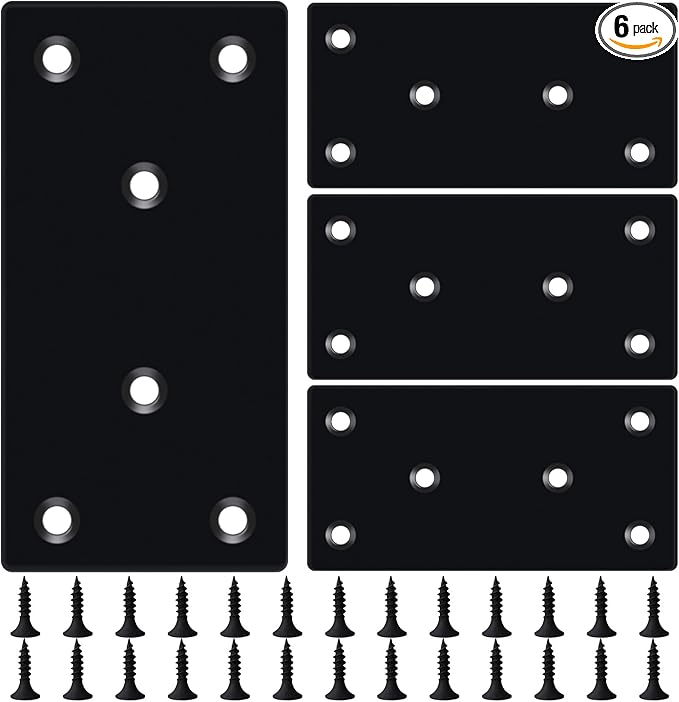 4PCS 3.94 x 1.97 inch Black Flat Mending Plate, Metal Bracket with Holes, Straight Steel Brace Fixing Joining Plate for Wood with 24PCS Screws