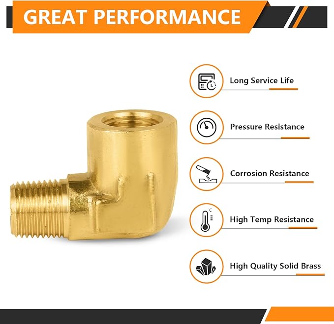 5-PCs HeSun Brass Pipe Fitting, 1/8" NPT Male x 1/8" NPT Female 90-Degree Barstock Street Elbow