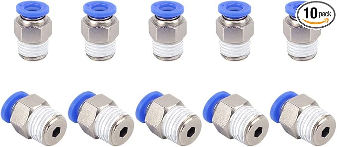 SNS 1/4"Tube OD x 3/8 NPT Male Straight Nickel Plated Brass Push to Connect Pneumatic Fittings（10 PCS） SPC1/4-03NPTBE