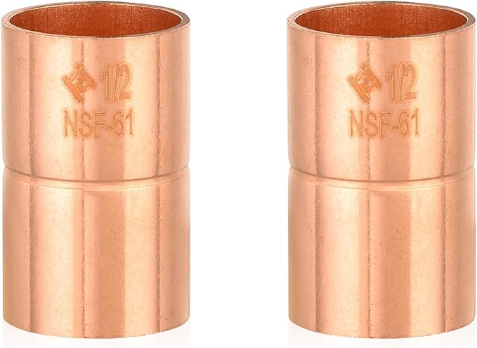 200-Pack HeSun Copper Fittings, 1/2-Inch Copper Coupling with Rolled Stop, C x C with Sweat Solder Connection(COPPER001-200)