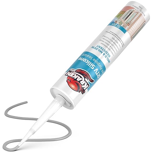 Kraken Bond Gray Silicone Sealant Waterproof% 100-10 fl oz Cartridge - RTV Silicone Caulk Kitchen and Bathroom, All Purpose, Window Caulking Sealant Outdoor, RV, Exterior Use Silicon - 2 Pack