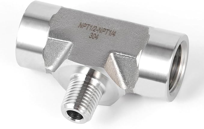 2 piece,NP1/2 Female - NPT1/4 Male - NPT1/2 Female tee, 3Way Connector, Fabricate of 304 Stainless Steel.