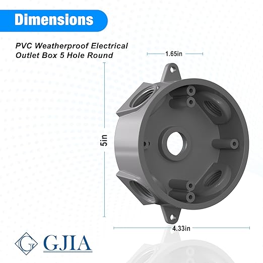 Weatherproof Round Electrical Outlet Box, 5 Hole-1/2 or 3/4 inElectrical Outlet Box for Engineered Solutions, UL Listed, Gray