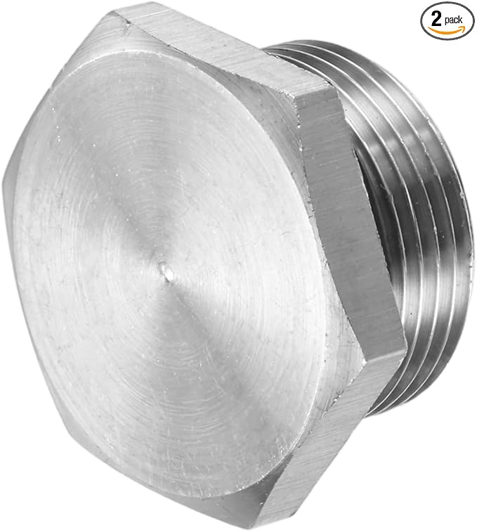 2-Pack Outer Hex Head Thread Pipe Plug Fitting, M25x1.5mm Male 304 Stainless Steel Solid Thread Bung Plug with Sealing Ring for Terminating Pipe Ends