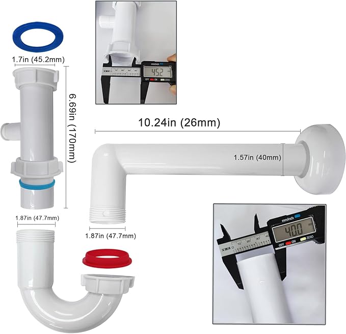 White 1-1/2" Kitchen Sink Drain P-Trap Plumbing Kit, J-Bend for Restroom Sink Kitchen Sink Drain Pipe, Sink P-trap Connect To Wall