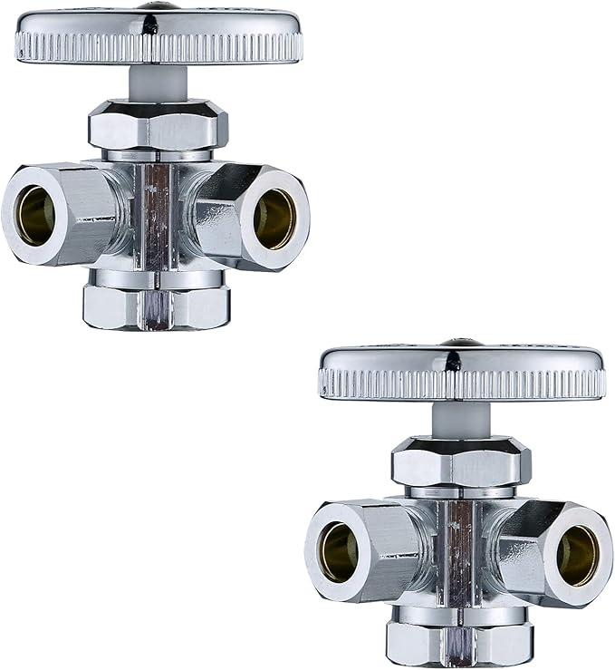(2-Pack) Cyrret Angle Stop Valve 3-Way 1/2" FIP x 3/8" Compression x 3/8"Compression Multi-turn Dual Outlet Angle Stop Water Faucet Toilet Shut off Valve
