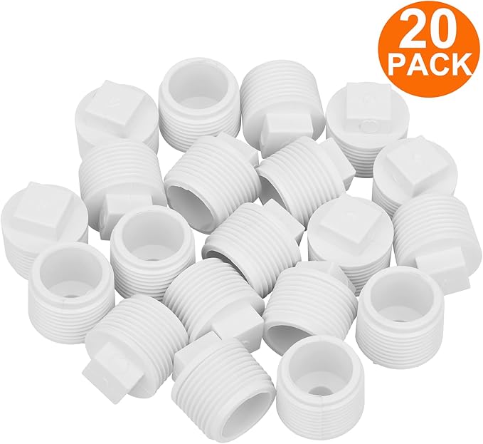 20 Pack 3/4" PVC SCH40 Male Threaded Pipe End Cap Adaptor - PVC Cleanout Plug