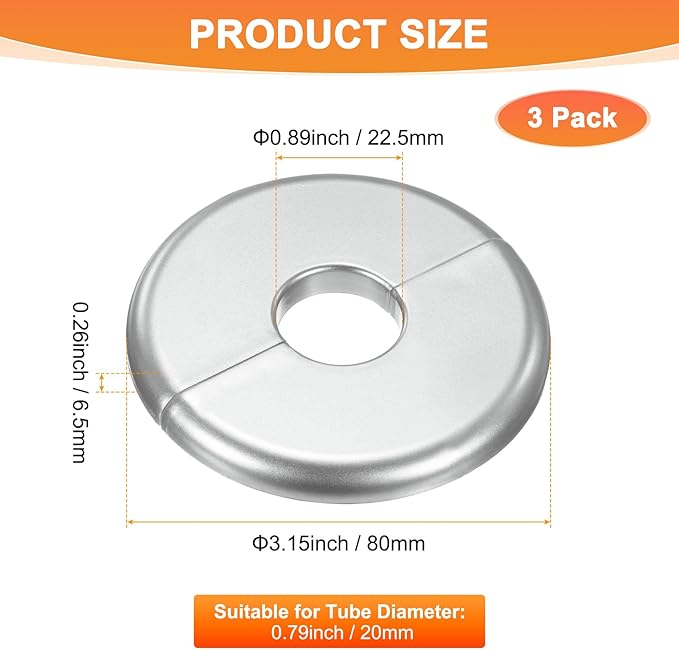 3-Pack Wall Split Flange, ABS Round Self-Adhesive Escutcheon Plate Cover Buckle for 20mm/0.79 in Dia Pipe Accessories/Floor/Ceiling, Plumbing Cover Plates [Silver,7mm/0.28in H]