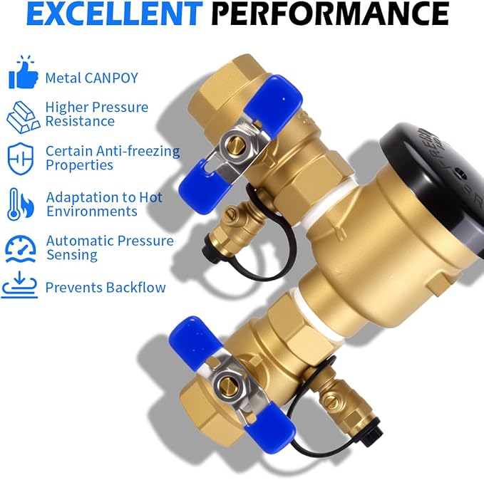 1" 720A Pressure Vacuum Breaker Assembly, 400PSI Heavy-Duty Brass Backflow Preventer Valve for Irrigation Systems, Lawn Sprinklers & Outdoor Water Lines, Prevent Backflow