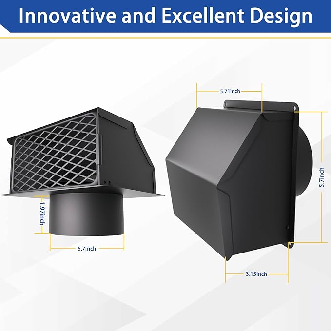 4 Inch Dryer Vent Cover Outside, Exterior Dryer Vent Cover with Detachable Front Cover, Outdoor Dryer Vent Cover with Cushioned Non-Return Flap, High Quality Steel Air Wall Vent for House