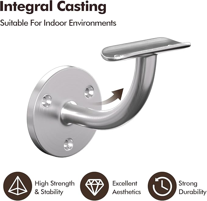 Stair Railing Bracket, 4 Pack Stainless Steel 304 Wall Mount Handrail Bracket Stair Railing for 1-11/16 inch (42.4mm) , Brush Finish