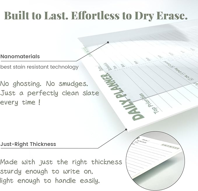 JJPRO Reusable Desktop Daily Planner with Stand,Reusable Time Schedule Board,11"x8.5" Hourly Schedule Dry Erase Board with Time Slots,Desk Hourly Dry Erase Board w/Engineered Wood Stand-Sage Green