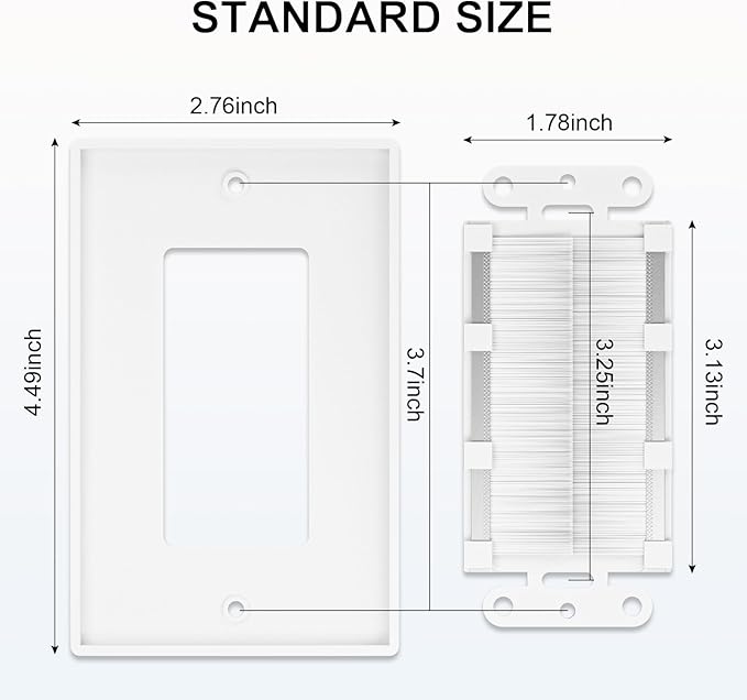 FGB 10 Pack Brush Wall Plate with Low Voltage Mounting Bracket, Cable Pass Through Wall Plate for Wires, Single Gang Cable Access Strap, Wall Socket - White