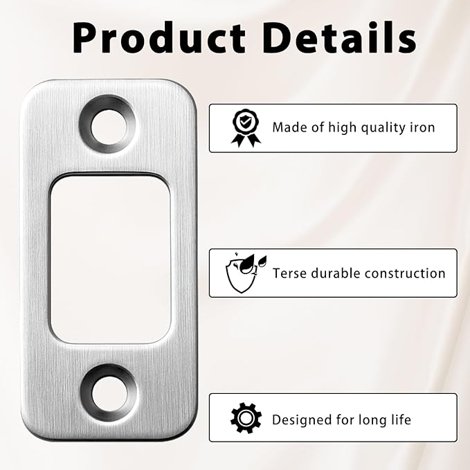 2 Sets Deadbolt Strike Plate Door Strike Plate Door Backplate 1" x 2-1/4" Round Corner with Screws 1-3/8", Silver