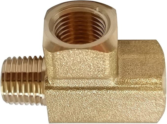2PCS Brass Tee Pipe Fitting 1/4" NPT Female x 1/4" NPT Female x 1/4" NPT Male for Water/Oil/Gas