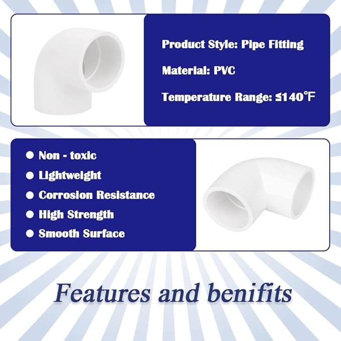 2PCS 2 Inch White PVC 90 Degree Elbow Adapter Pipe Fittings 2 Way Right Angle Pipe Corner Coupling Connectors for Sprinkler, Drip Irrigation System HE051-2
