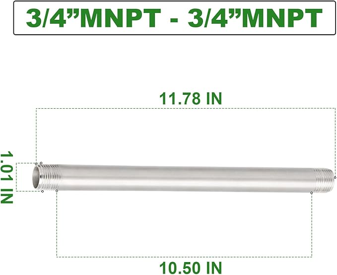 TAISHER 2Pcs Stainless Steel Pipe Fittings, 3/4" NPT x 3/4" NPT Male Threaded, 12" Length Nipple Cast Pipe