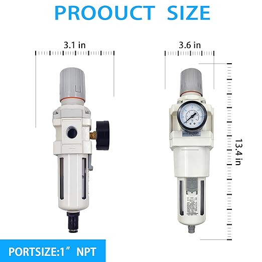 XingNEeng 1" NPT Compressed Air Filter Regulator Lubricator Combo, Water/Oil Trap Separator, Gauge(0-150 psi), Semi-Auto Drain, Poly Bowl, 5 Micron Brass Element, Metal Bracket, for Pneumatic Systems