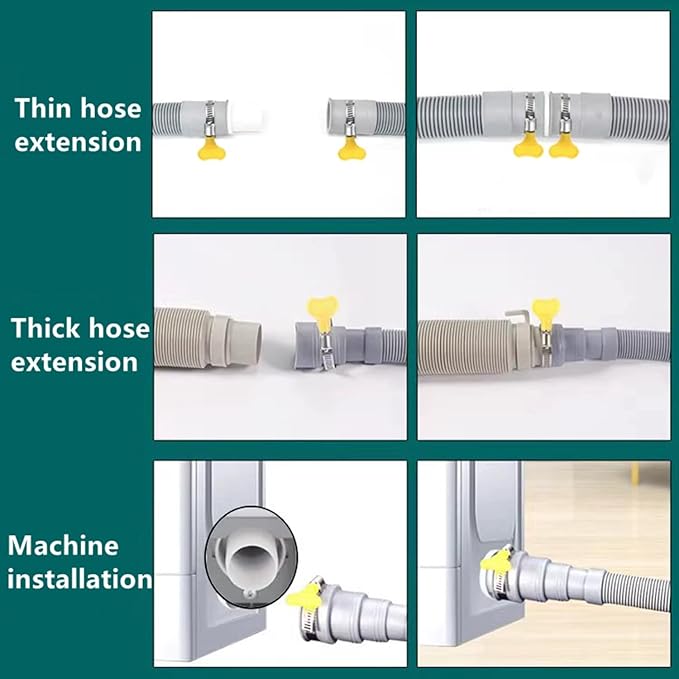 13-Ft Washing Machine Drain Hose Universal, Flexible Dishwasher & Washer Drain Hose Extension with 4 Clamps & 1 U-Bend Holder