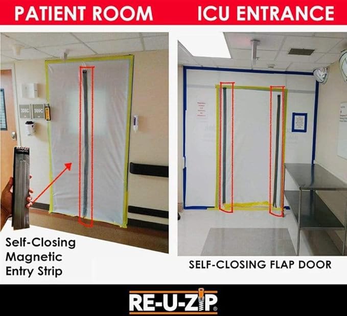 RE-U-ZIP® Self-Closing Ultra-Clear Magnetic Entry Strip Door Kit | Negative-Air Resistant and Reliable for Cleanrooms, Construction, Remodeling | Standard 6 Mil FR Vinyl (3.4 x 7.2 ft)