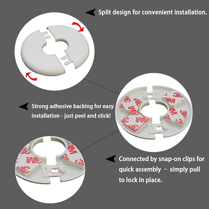 1 Pack Wall Split Flange for 1.1 Inch/28mm OD Pipe ABS Escutcheon Plate Self-Adhesive Round Plumbing Cover Plates for Water Pipe Faucet Decoration, White