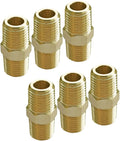 HQMPC Solid Brass Pipe Fitting Male Pipe, Hex Nipple Gas Connect Adapter Brass Union Coupler Adapter 3/8"NPT 6Pcs