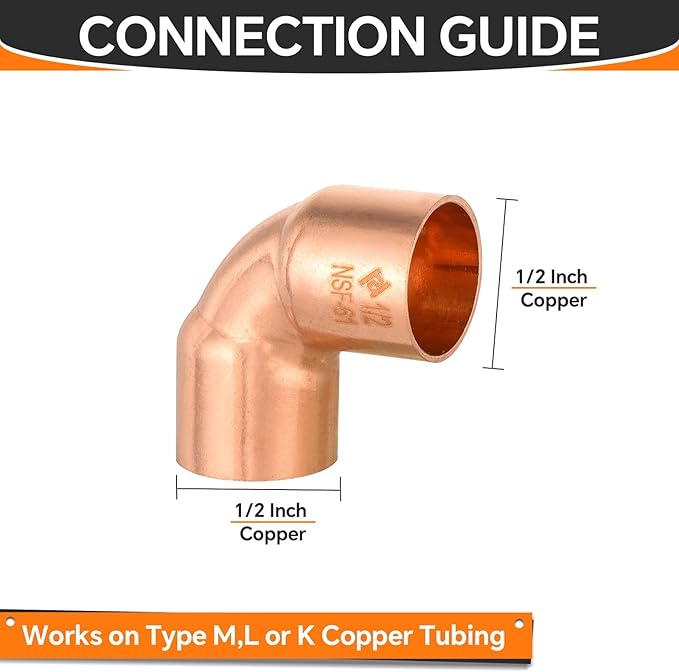 HeSun 25-Pack Copper Fittings, 1/2-Inch Short Radius 90-Degree Copper Elbow, C x C with Sweat Solder Connection