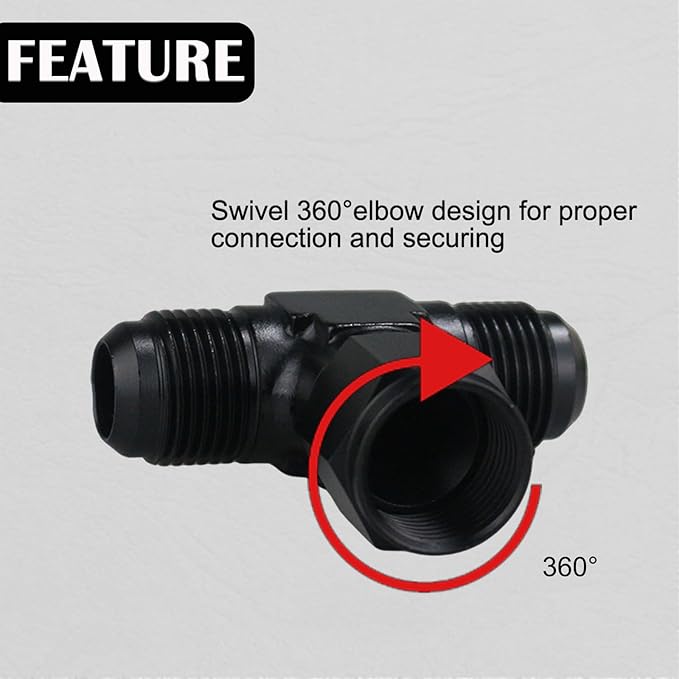 10AN Male Tee Fitting Adaptor with AN10 Female Swivel on Side Black