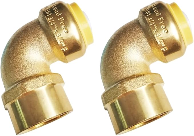 HQMPC 3/4" Pex 90-Degree Female PushFit Elbow - 2 Pcs, 3/4" Disconnect Clip Tool Brass, Push-to-Connect Plumbing Fitting for Copper, PEX, CPVC