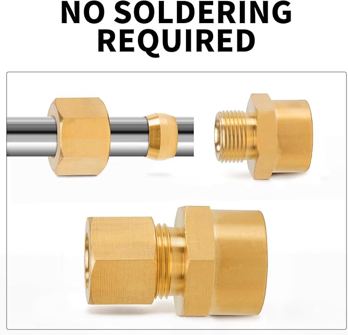 ChillWaves Brass Compression Tube Fitting, 3/8" OD x 3/8" NPT Female Compression Union Connector(10-PACK)