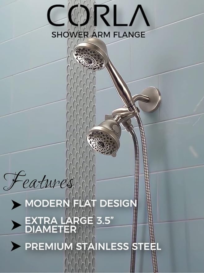 Corla Modern 3.5” Escutcheon Plate Extra Large | Shower Arm Flange Universal Replacement Cover Round 3 1/2 Inch (Brushed Nickel)