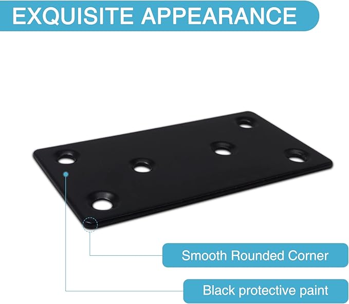 6PCS 3.11 x 1.57 inch Black Flat Mending Plate, Metal Bracket with Holes, Straight Steel Brace Fixing Joining Plate for Wood with 36PCS Screws