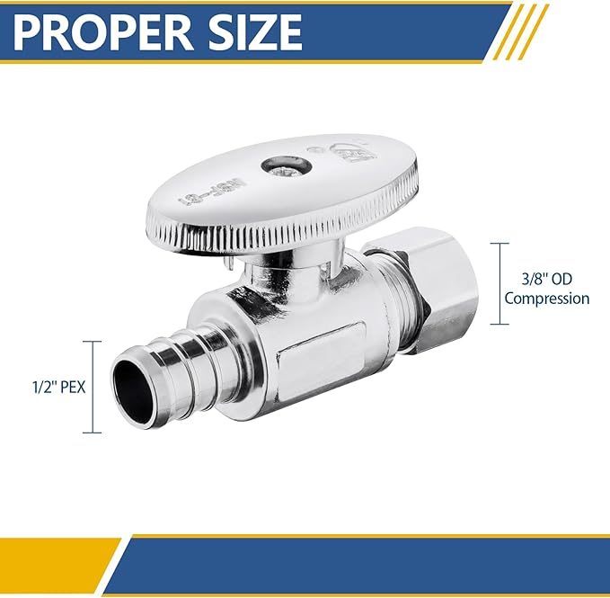 Straight Stop Valve,1/2 Inch Pex X 3/8 Inch OD Compression Straight Shut-off Valve with 1/4 Turn on/off (Pack of 2,ASTM F1807)(VALVE085)