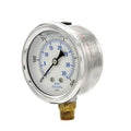 PIC Gauges PRO-201L-254J 0-500 PSI Pressure Gauge, 2 1/2" Dial, 1/4" Male NPT Connection, Bottom Mount, Dual Scale, Glycerin Filled, Stainless Steel Case/Bezel, Brass Internals & Plastic Lens