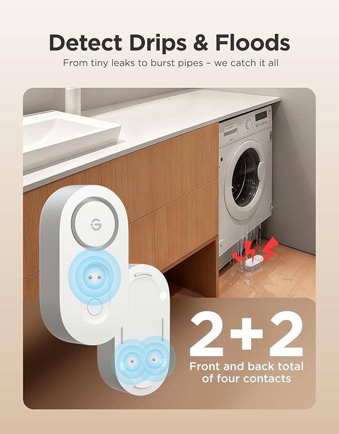 GoveeLife Upgraded Smart Water Leak Detector 1s with 1804ft Ultra-Long Range, WiFi Water Sensor with SMS/Email/APP Push and Sound Alarm,5-Year Battery Life, 1 Pack, Suit for Home, Basement, Kitchen
