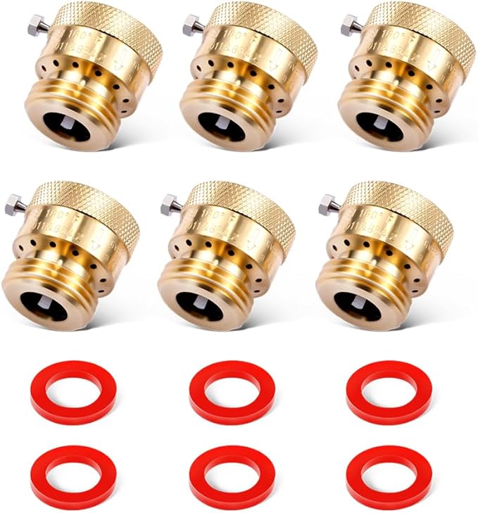 6 Pack Brass 3/4" Inch GHT Hose Bibb Connector Backflow Preventer Vacuum Breaker
