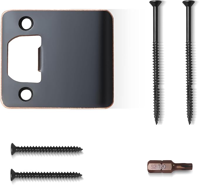 Extended Strike Plate 2-1/2" x 2-1/4", Heavy Duty Version, Striker Extender with Reinforced Torx/Star Screws & Bit, Extra Wide Lip Door Latch Restorer Kit (Oil Rubbed Bronze, 1 Pack)