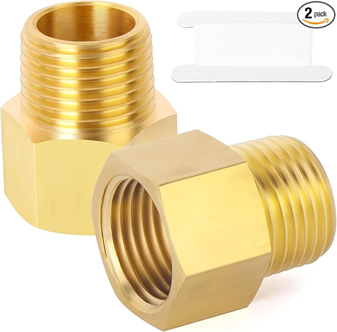 GASHER 2PCS Brass Pipe Fitting, Reducer Adapter, 1/4-Inch Male Pipe x 3/8-Inch Female Pipe