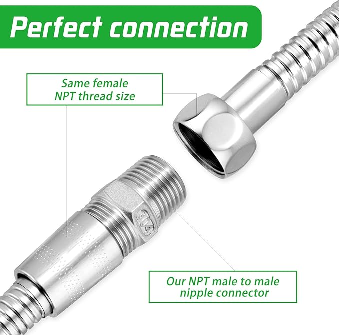 Stainless Steel Nipple Pipe Fittings, NPT Threaded Pipe Fitting 1/2" Male x 1/2" Male (Pack of 2)