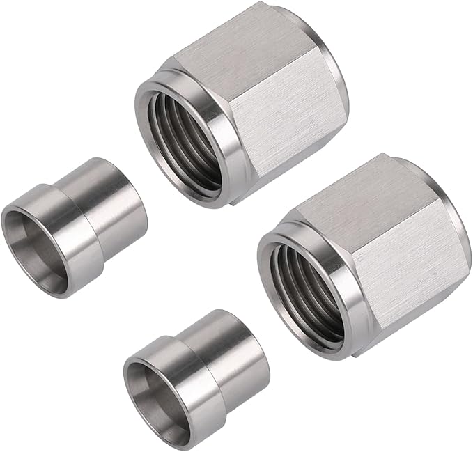 6AN Hardline Stainless Steel Tube Nut and 5/16 Sleeve Fitting for 5/16" OD Tubing, 2 Sets
