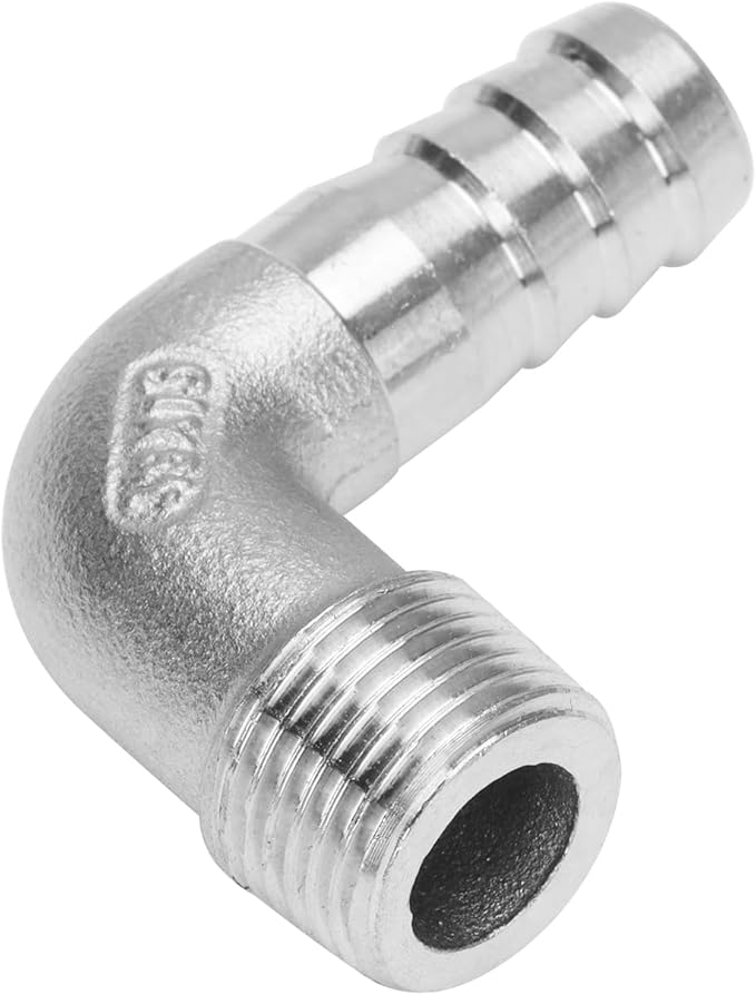 DERNORD 1/2" Hose Barb x 3/8" Male NPT Stainless Steel 90 Degree Elbow- Home Brew Pipe Fitting