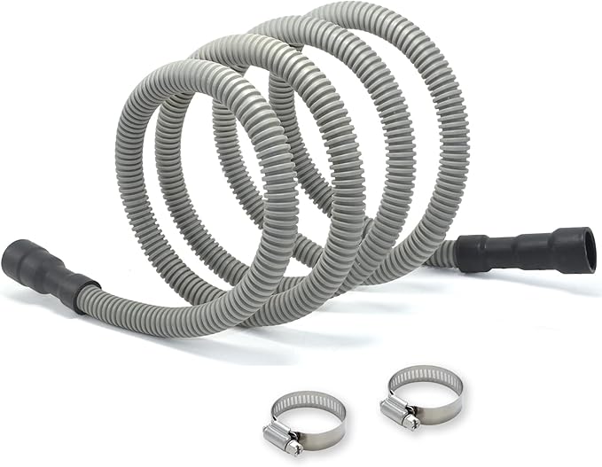 Universal Dishwasher Drain Hose - 12 Ft Discharge Hose - Corrugated and Flexible Dishwasher Hose Drain Replacement with Clamp