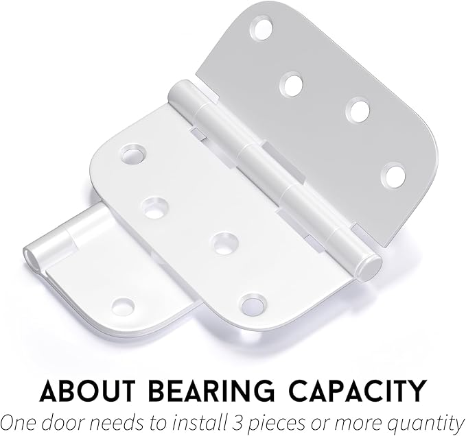 goldenwarm Pack of 3 White Heavy Duty Iron Door Hinges, 4 Inch x 4 Inch Interior and Exterior White Door Hinges with 5/8" Radius Corners