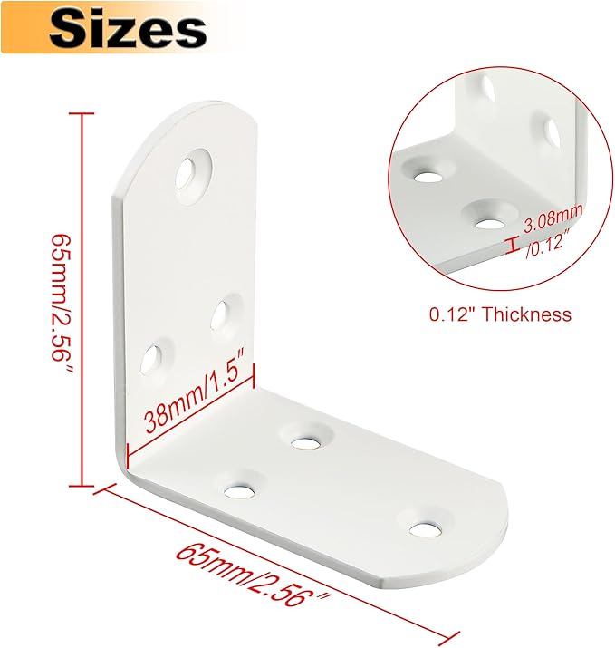 Alise 4Pcs Stainless Steel L Brackets for Shelves White, Small Floating Shelf Brackets, 90 Degree Right Angle Bracket, Heavy Duty Metal L Bracket Corner Brackets for Wood Furniture (2.56X2.56 in)