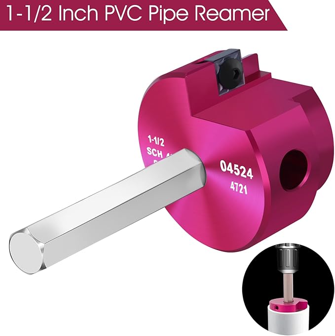PVC Fitting Saver 1-½-Inch Head, PVC Pipe Reamer, Socket Saver with 3/8-Inch Hex Shaft,Plastic Pipe Fitting Reamer for Plumbing Sch.40 CPVC ABS Hub, Fit Standard 1/2" drills