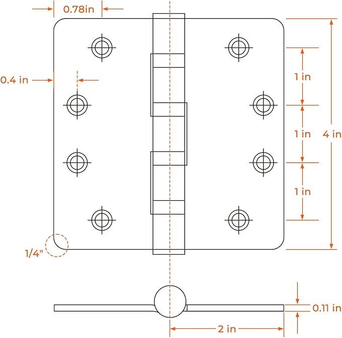 6Pack Haidms Black Door Hinges Heavy Duty Door Hinges Matte Black Ball Bearing Stainless Steel Hinges with 1/4" Radius Corner