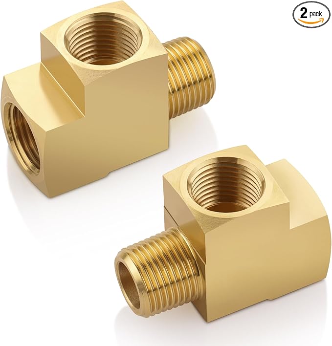 2pcs 3/8" Brass Tee Fittings 3/8" NPT Female Pipe to 3/8" NPT Male to 3/8" NPT Female Brass Barstock Street Tee Pipe Fittings 3 Way for Joining Pipe