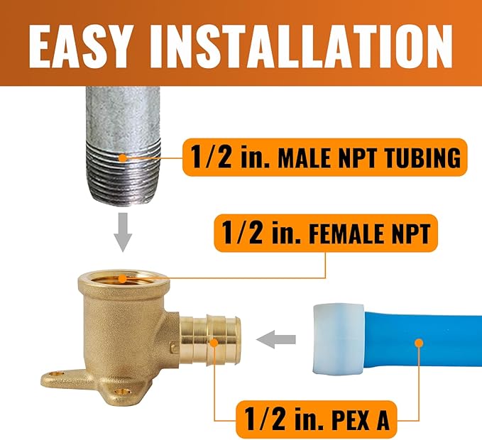 SUNGATOR 4 Pack PEX A Expansion 1/2" x 1/2" Female NPT Drop Ear Elbow, ASTM F1960 ONLY For Pex-A Tubing